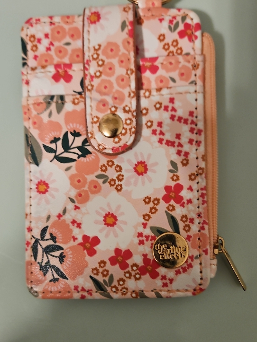 Floral Card Holder Wallet Keychain - Peach Pink
